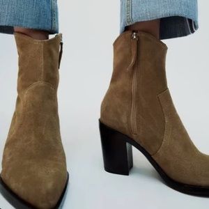 ZARA Split Suede Heeled Cowboy Ankle Boots Sz 38